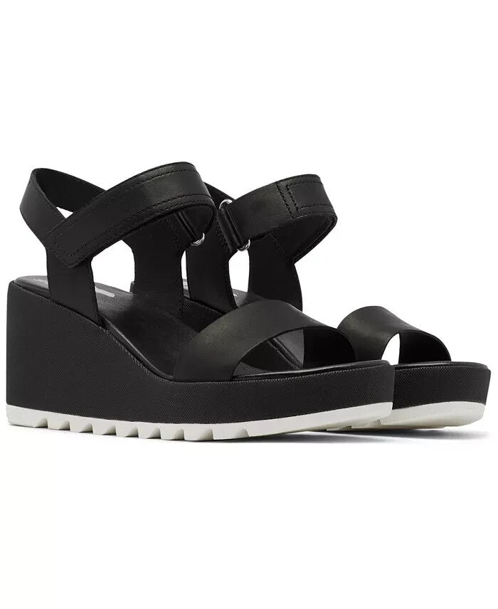 8.5 - Sorel Black $150 Cameron Wedge Sandals Strappy Comfort Shoes 0608BM