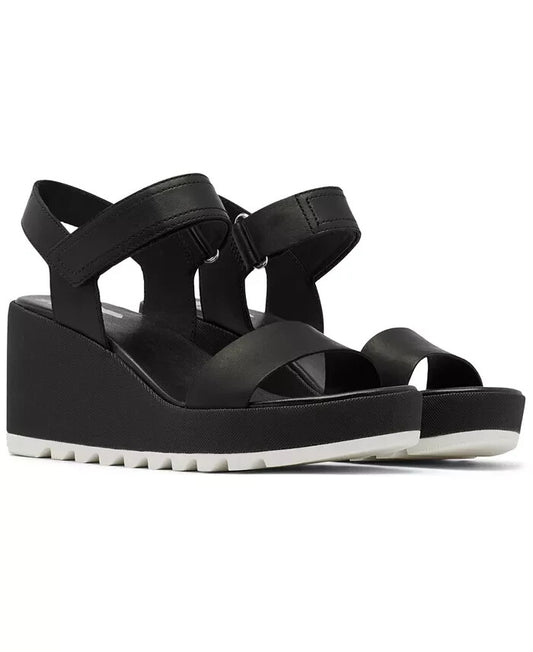 8.5 - Sorel Black $150 Cameron Wedge Sandals Strappy Comfort Shoes 0608BM