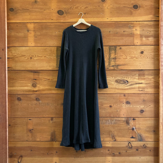 L - Christy Dawn Black Ribbed Knit Long Sleeve Maxi Length Dress 0607CC