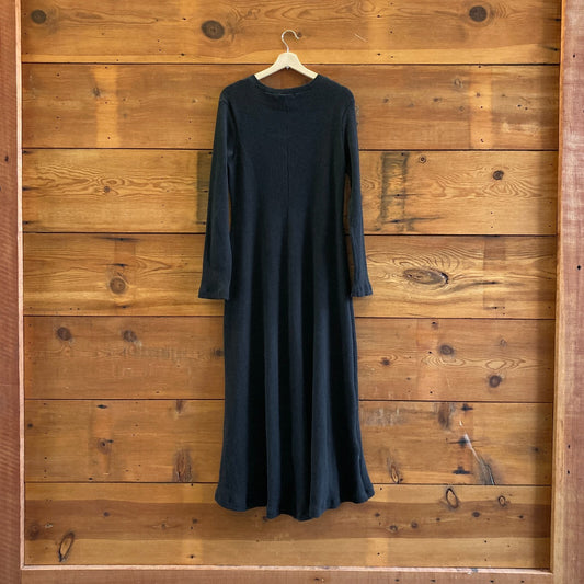 L - Christy Dawn Black Ribbed Knit Long Sleeve Maxi Length Dress 0607CC
