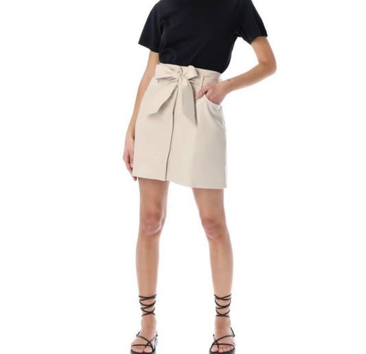 S - Nanushka NEW Cream Vegan Leather A-Line Western Mini Skirt 1118SM