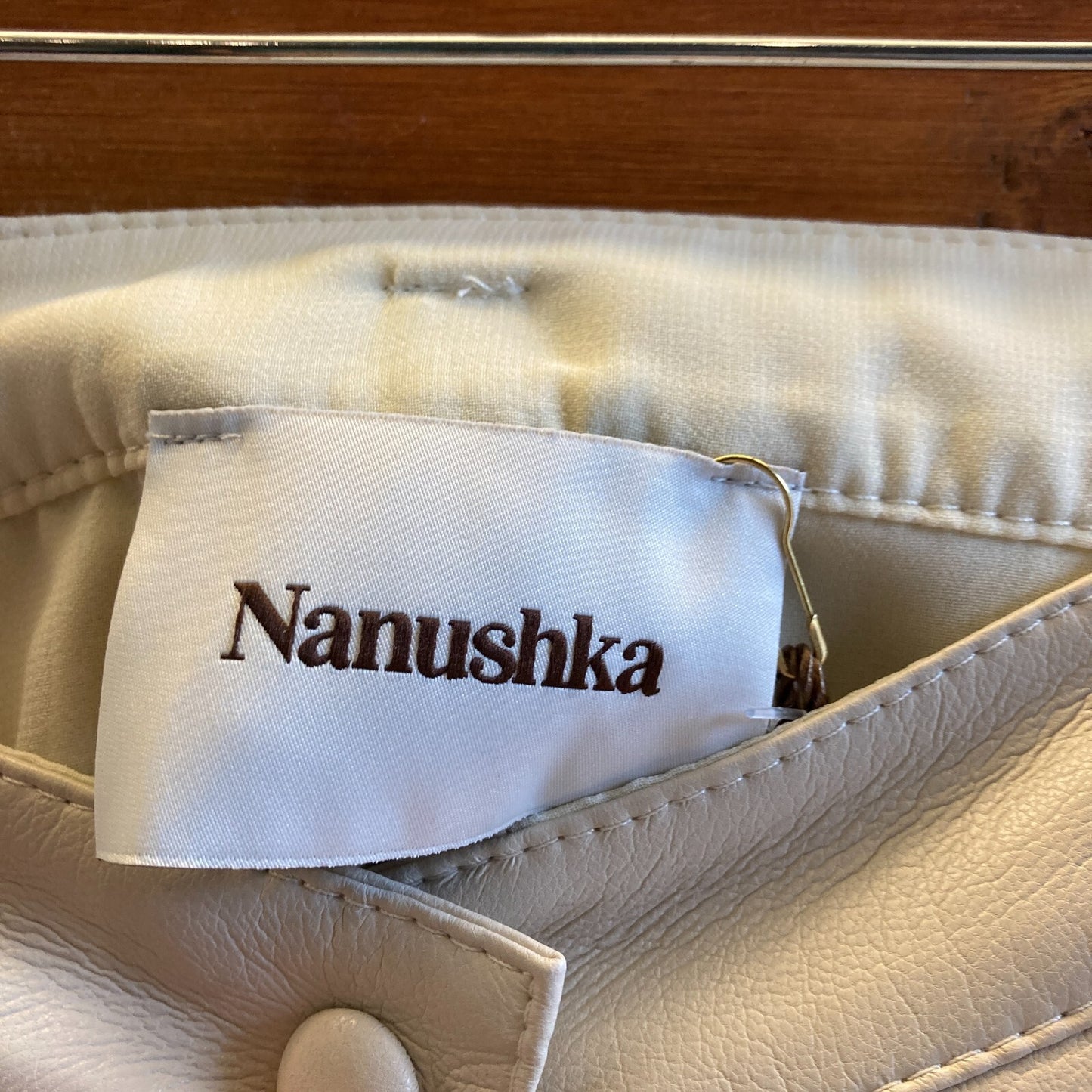 S - Nanushka NEW Cream Vegan Leather A-Line Western Mini Skirt 1118SM