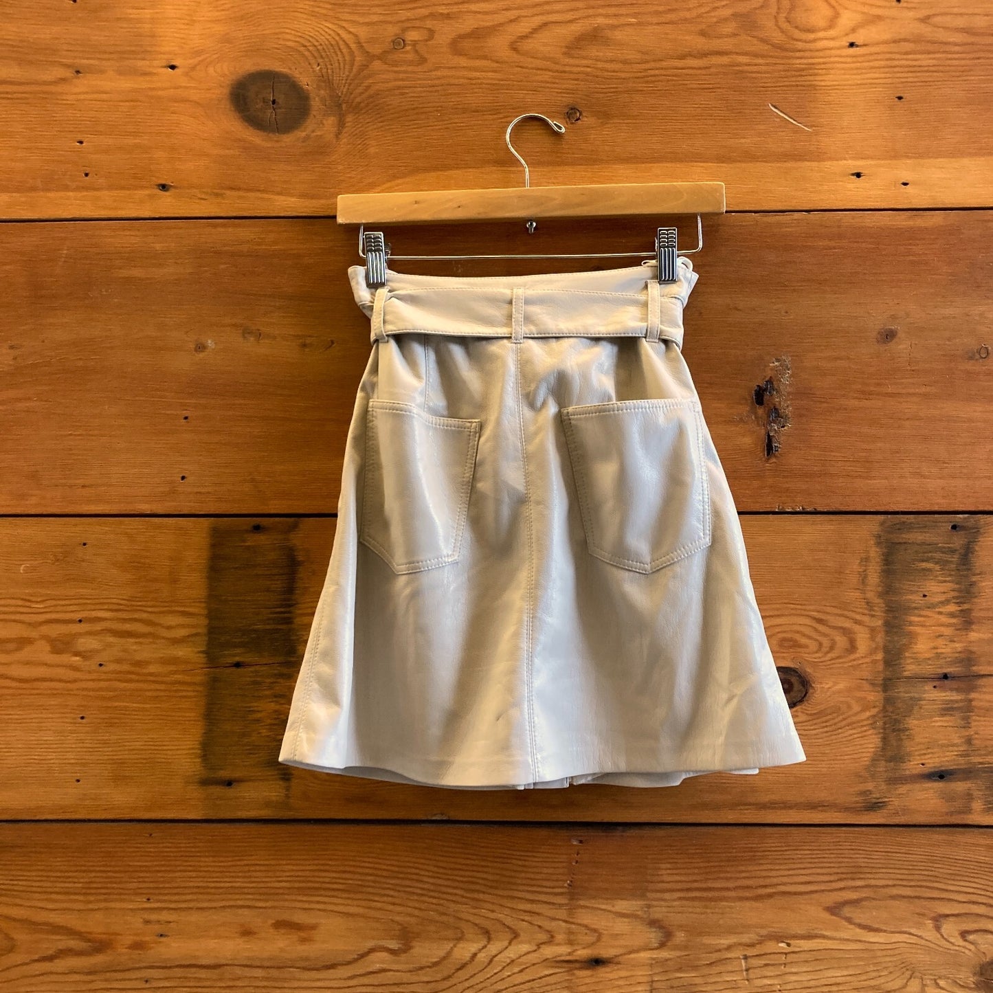 S - Nanushka NEW Cream Vegan Leather A-Line Western Mini Skirt 1118SM