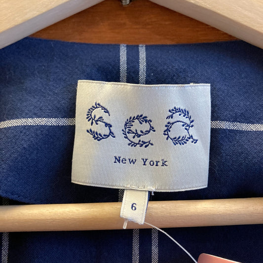 6 - SEA New York Navy Windowpane Plaid Cotton Wrap Dress 1118SM