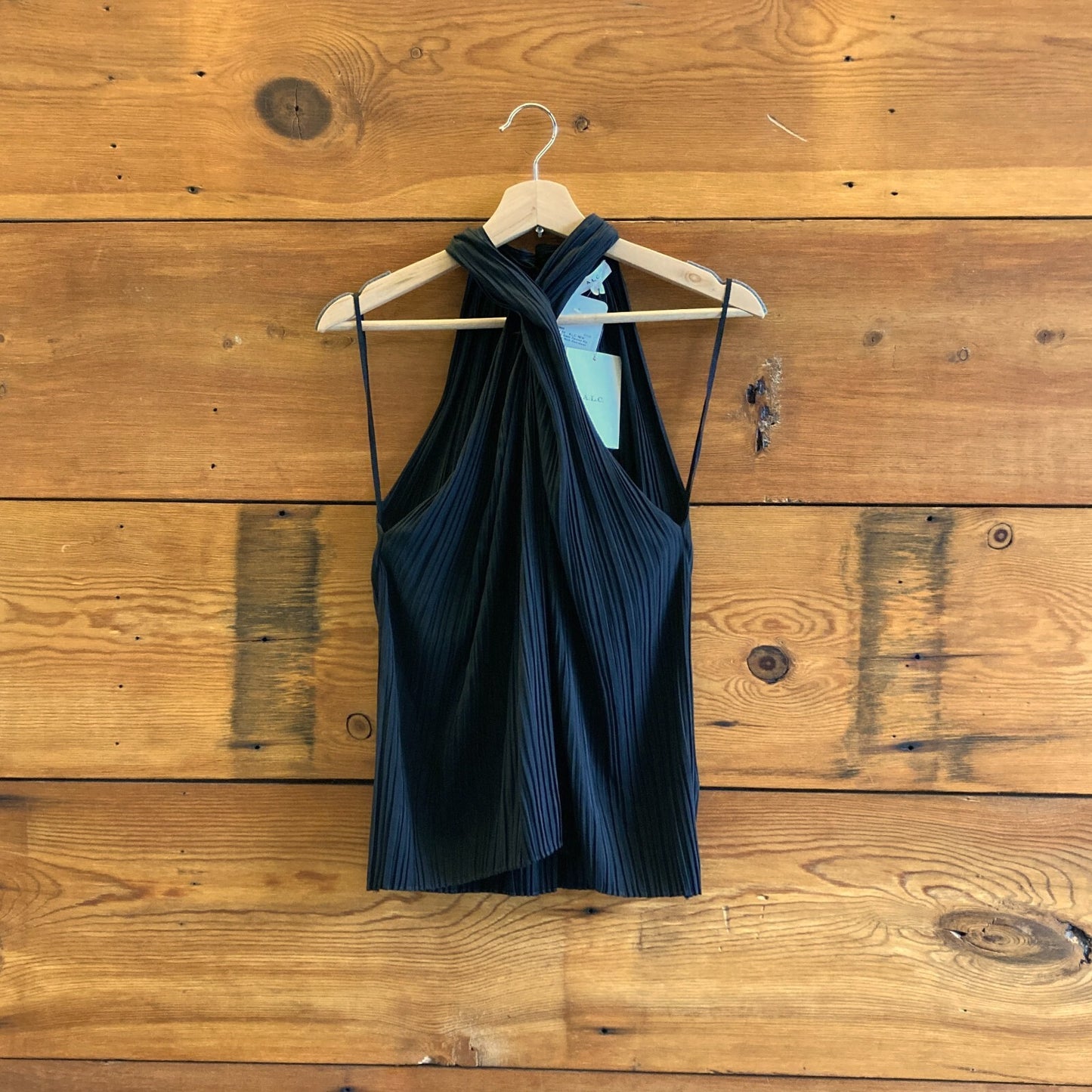 0 / XS - A.L.C. NEW $350 Black Pleated Rio Halter Neck Sleeveless Top 1118SM