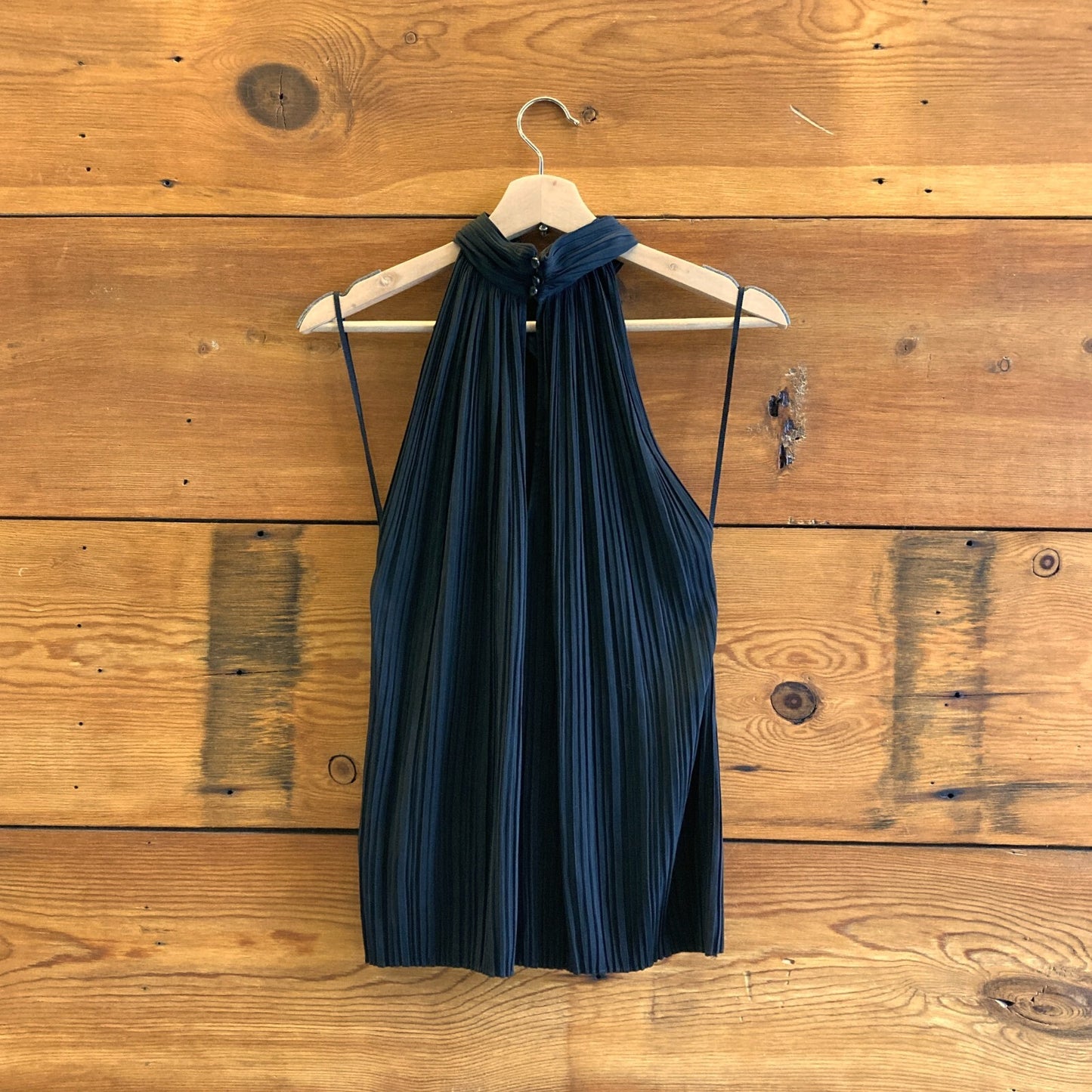 0 / XS - A.L.C. NEW $350 Black Pleated Rio Halter Neck Sleeveless Top 1118SM