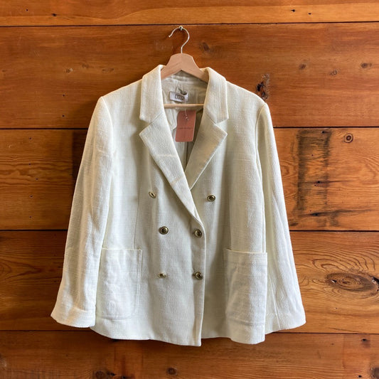 M - AYR White Double Shot Natural Cotton Double Breasted Blazer Jacket 1125KG