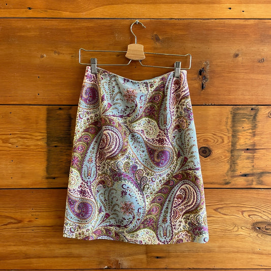 40 / S - Etro Milano Multicolor 100% Silk Knee Length Paisley Skirt 1218MM