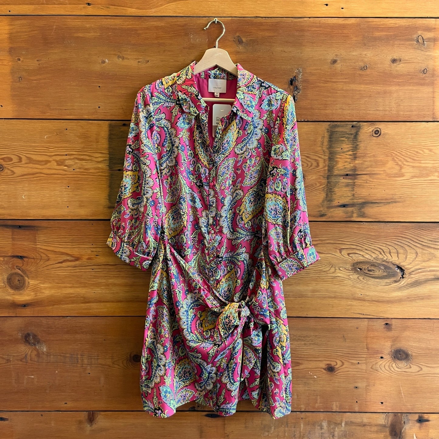 10 - Cinq a Sept Pink Paisley Printed Gaby Draped Tie-Front Dress 0920LC