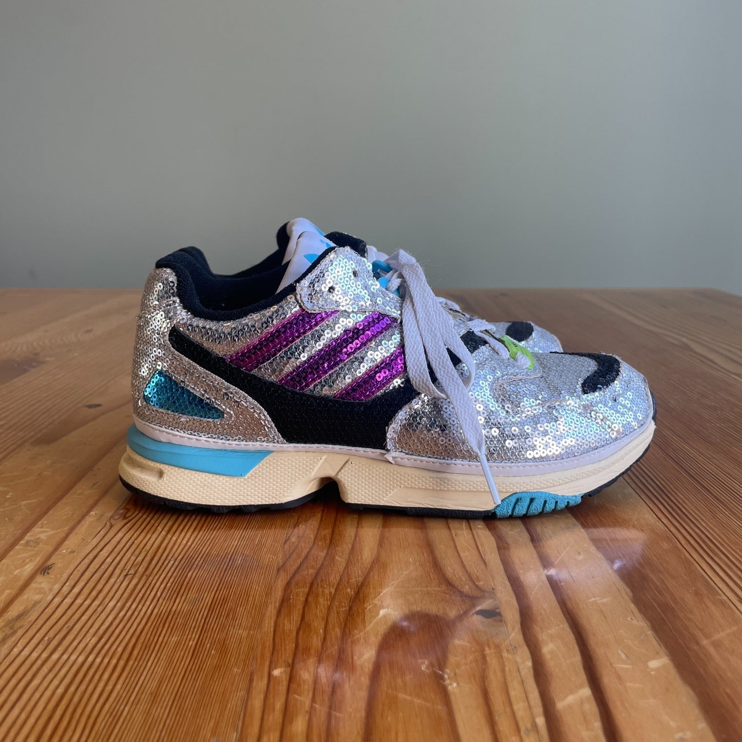 5 - Adidas Originals ZX 4000 Sequin Glitter Silver Sneakers Shoes 0415AB