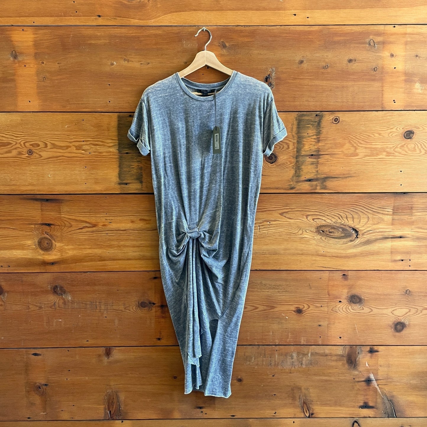 S - AllSaints Washed Black NEW Filor Gathered T-Shirt Midi Dress 0224DM
