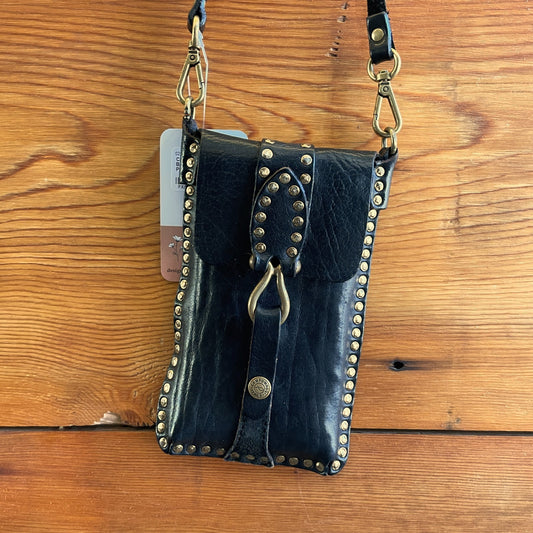 Campomaggie $220 Black Leather Grecale Phone Case Crossbody Bag Wallet 0224DM