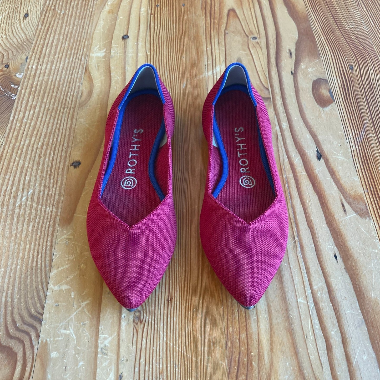 8 - Rothy's Deep Red Pointed Toe Flats Slip On Comfort Shoes 0428DS