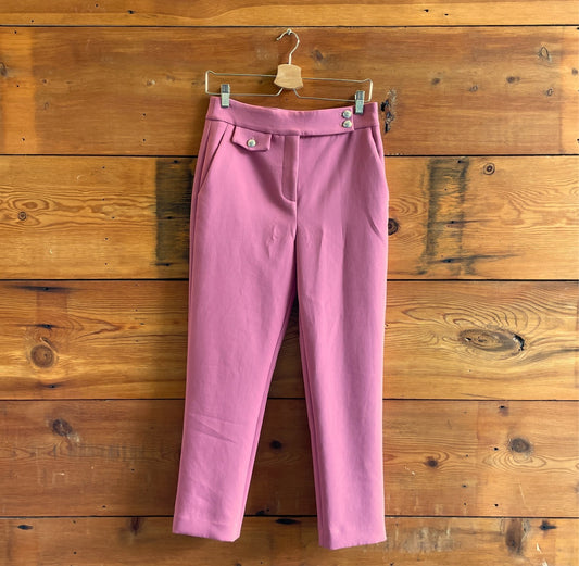6 - Veronica Beard Pink Renzo Shield Buttons Crop Pants 1016LD