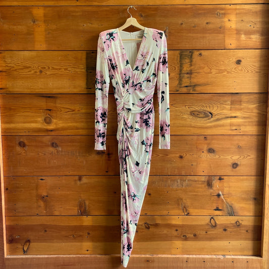 38 / 6 - Alexandre Vauthier Pink Floral V-Neck Ruched SideSlit Maxi Dress 1016LD