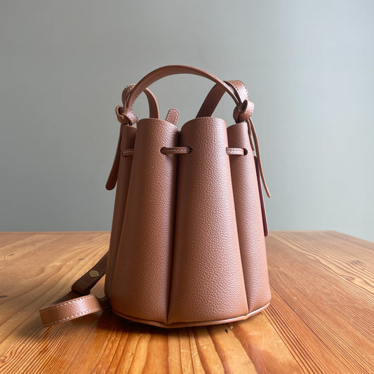 Polene $550 Textured Camel Brown Leather Numéro Huit Bucket Bag 0701JB