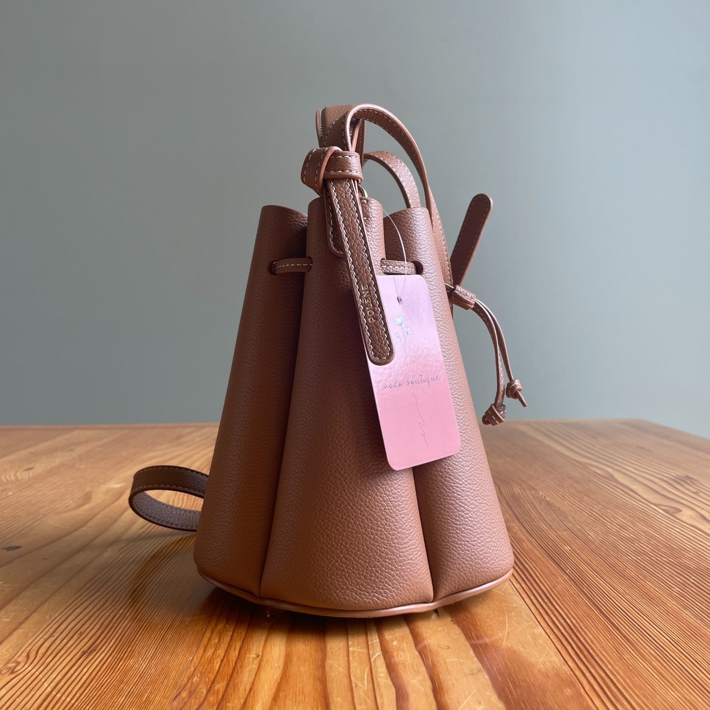 Polene $550 Textured Camel Brown Leather Numéro Huit Bucket Bag 0701JB