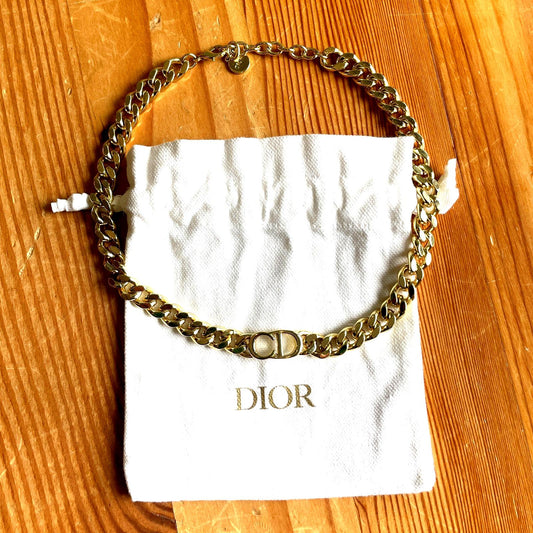 Christian Dior Gold Chain Danseuse Etoile Choker Necklace 1016LD
