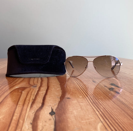 Tom Ford Charles Gold Metal Frame Sunglasses w/ Case *missing eye pad 3333MC