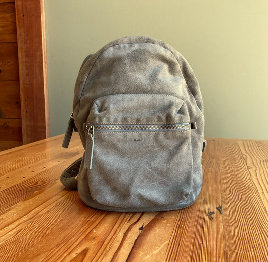 Baggu Mist Green Gray Suede Leather Mini Backpack Made in USA 0206SB