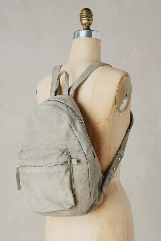 Baggu Mist Green Gray Suede Leather Mini Backpack Made in USA 0206SB