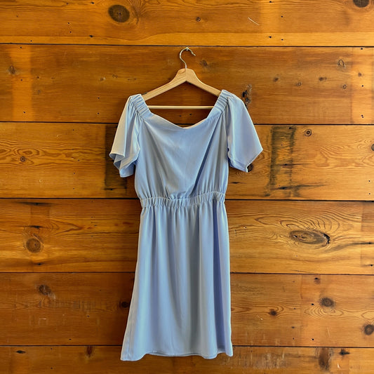 M - Ichi Light Blue Off Shoulder Cinched Waist Short Sleeve Dress 1201SG