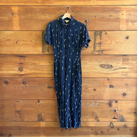 4 - Whistles Navy Brushstroke Patterned Button Up Short Sleeve Jumpsuit 0416LB