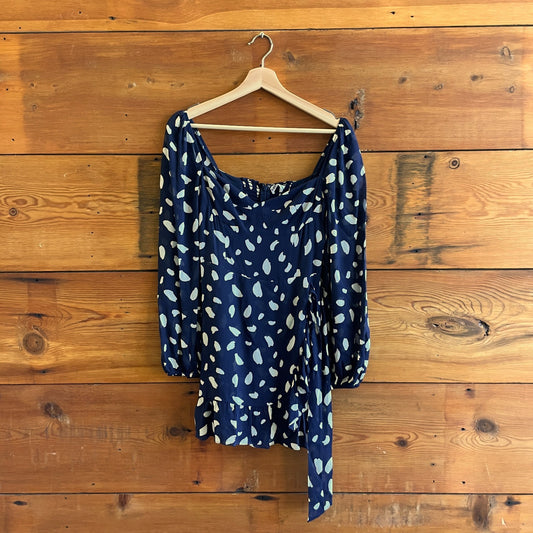 6 Petite - Reformation Navy & White Patterned Long Sleeve Mini Dress 0425GN