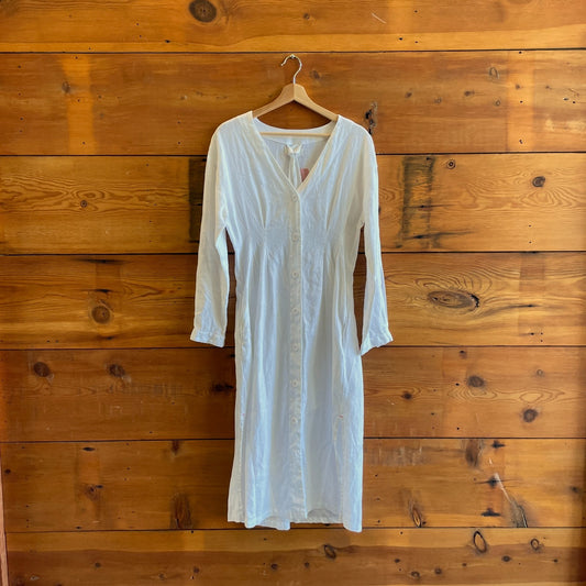 XS - Xirena White Linen Long Sleeve Button Up Tie Waist Midi Dress 0425GN