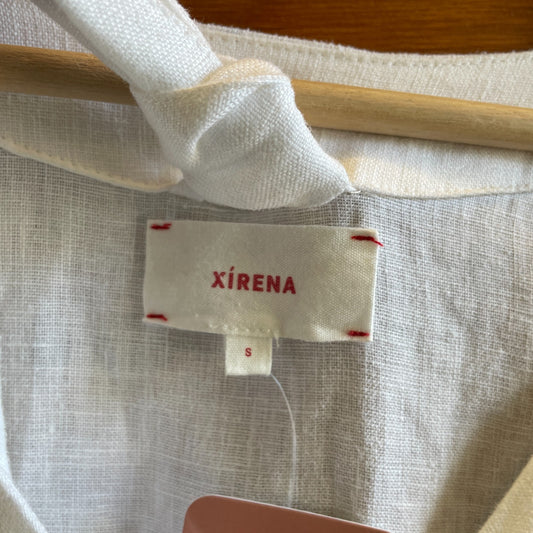 XS - Xirena White Linen Long Sleeve Button Up Tie Waist Midi Dress 0425GN