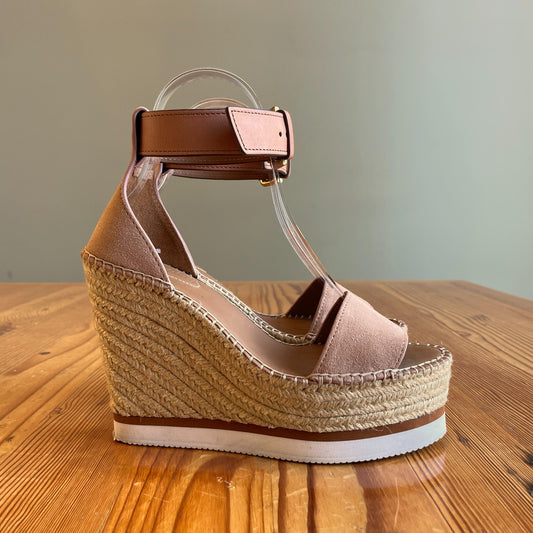 36 / 6 - See by Chloe Brown Suede Platform Espadrille Wedge Glyn Sandals 0425GN