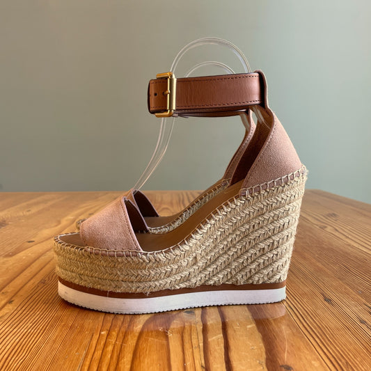 36 / 6 - See by Chloe Brown Suede Platform Espadrille Wedge Glyn Sandals 0425GN