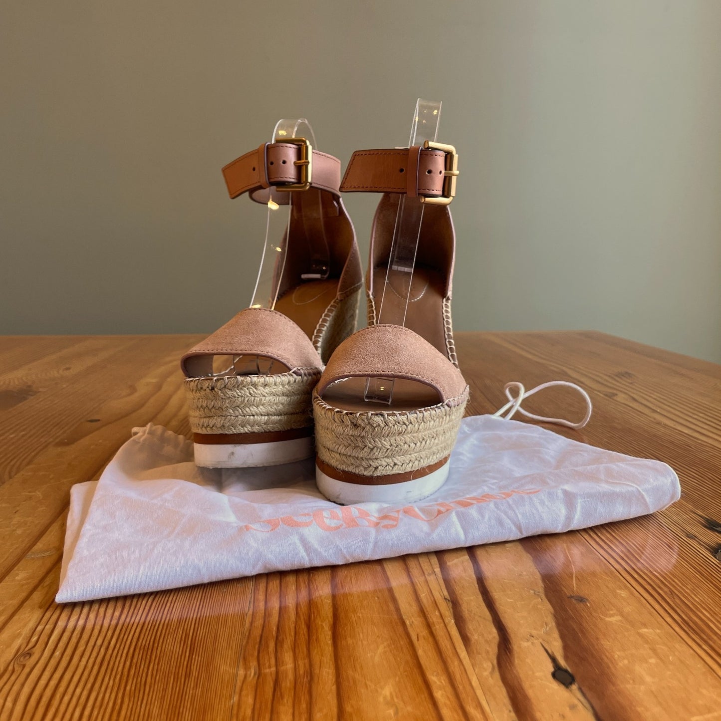 36 / 6 - See by Chloe Brown Suede Platform Espadrille Wedge Glyn Sandals 0425GN