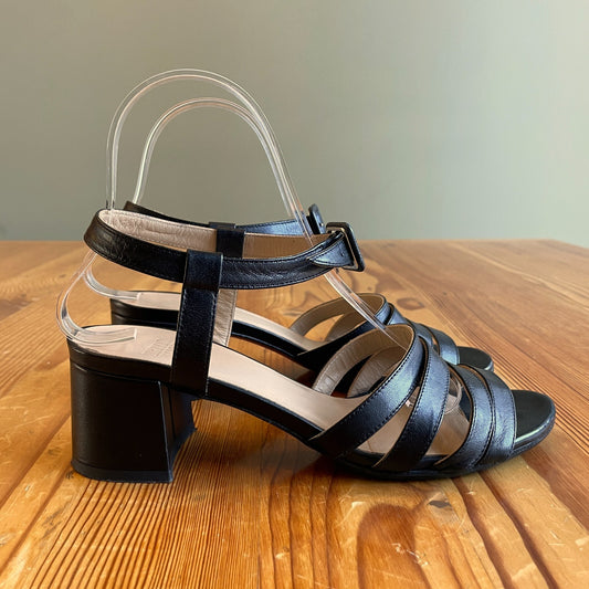 37 / 6.5 - Maryam Nassir Zadeh Black Leather Strappy Block Heel Sandals 0425GN