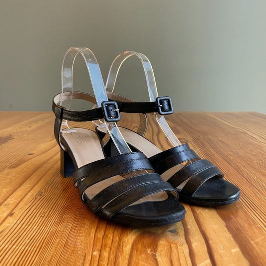 37 / 6.5 - Maryam Nassir Zadeh Black Leather Strappy Block Heel Sandals 0425GN