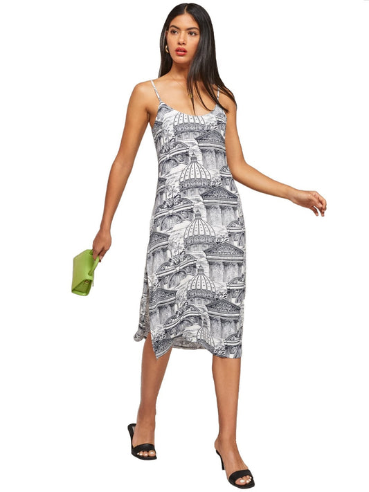 10 - Reformation Navy & White Rome Patterned Sleeveless Midi Dress 0708EK