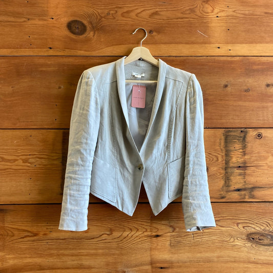 2 / XS - Helmut Lang Tan Linen Blend Crop Single Button Jacket Blazer 0426CR