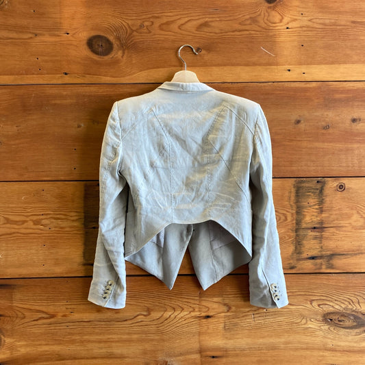 2 / XS - Helmut Lang Tan Linen Blend Crop Single Button Jacket Blazer 0426CR