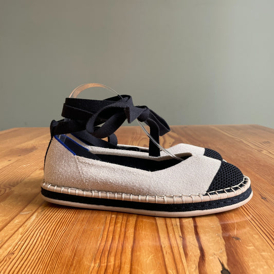 7.5 - Rothy's Cream & Black Canvas Espadrille Flats Boardwalk Shoes 0715MF