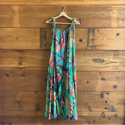 L - Farm Rio Green Tropical Floral Patterned Sleeveless Flowy Maxi Dress 0715BB