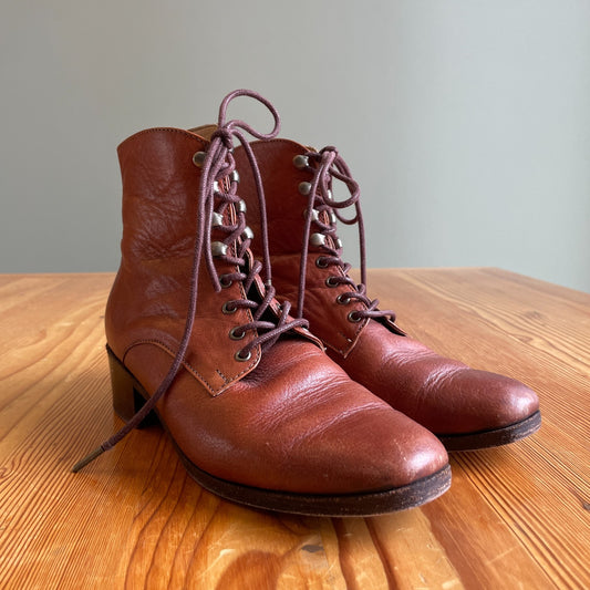 7 - Christy Dawn $358 Walnut Leather Lace Up The Dawn Victorian Boots 0714NF