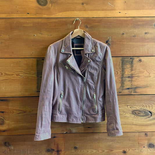 8 - Mauritius Dark Blush Pink Worn In Lamb Leather Moto Sofia Jacket 0714MM