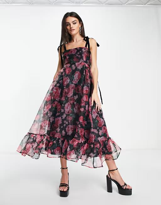 S - Sister Jane $160 Bow Strap Sleeveless Printed Floral Midi Dress 0717SM