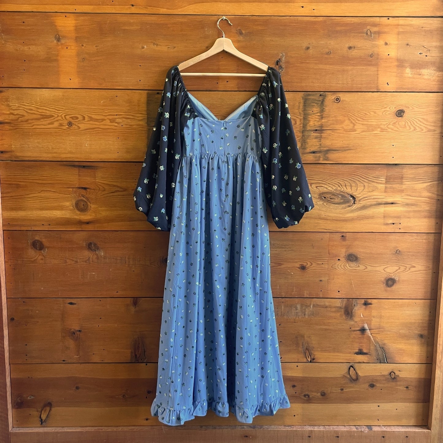S - Sister Jane Blue & Black Floral Patterned Puff Sleeve Bodice Dress 0717SM