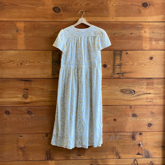 S - Christy Dawn White Yellow Tiny Floral Print Short Sleeve V-Neck Dress 0606RO