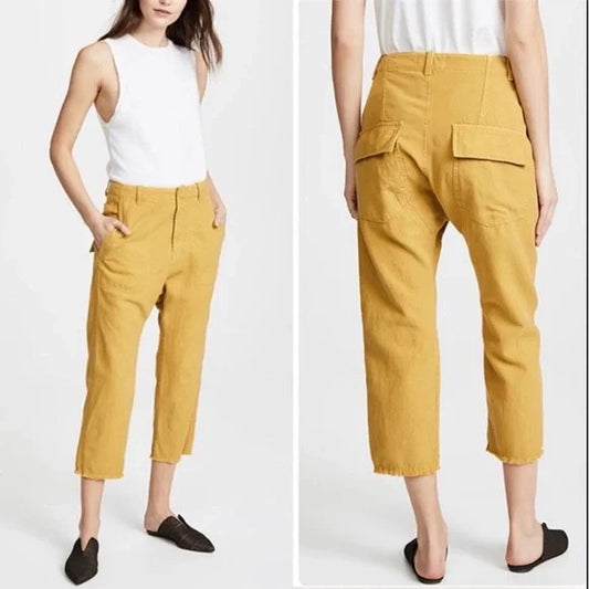 4 - Nili Lotan Luna Pants in Mustard Drop Crotch Linen Blend 1231SH