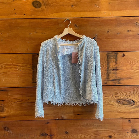 36 / S - IRO $345 Light Blue Fringe Trim Shavani Classic Jacket NWOT NEW 0929JM