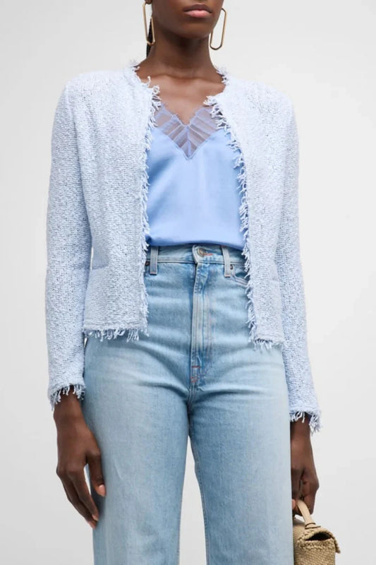 36 / S - IRO $345 Light Blue Fringe Trim Shavani Classic Jacket NWOT NEW 0929JM