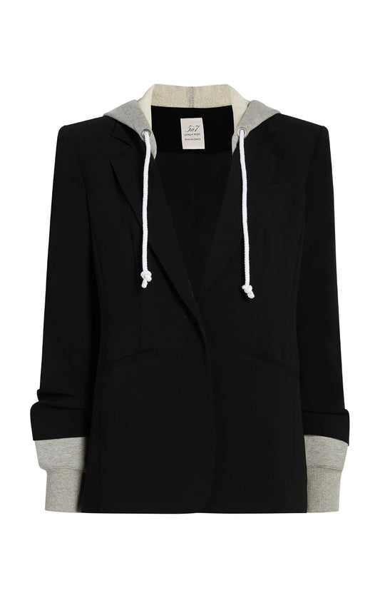 0 - Cinq a Sept $495 Black & Gray Faux Layered Hooded Khloe Blazer 0929JM
