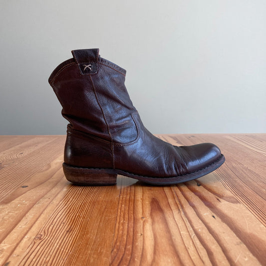 38 / 7.5 - Fiorentini + Baker Brown Leather Pull On Western Ankle Boots 0721VD